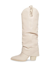 Slouch Stitch Fold-Over Pull Tab Pointed Toe Slanted Block High Heel Western Chelsea Mid Calf Boots Pumps